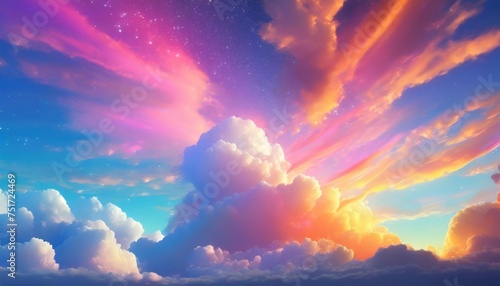 3d render abstract fantasy background of colorful sky with neon clouds