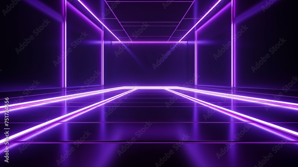 Empty Room Background with Spotlights and Abstract Purple Neon Glow