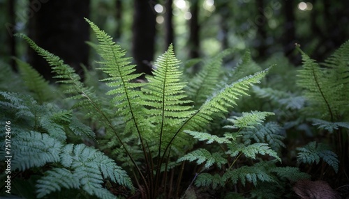 the beginning of summer in the shady alder wood the young fern grows at group among a fresh nettle