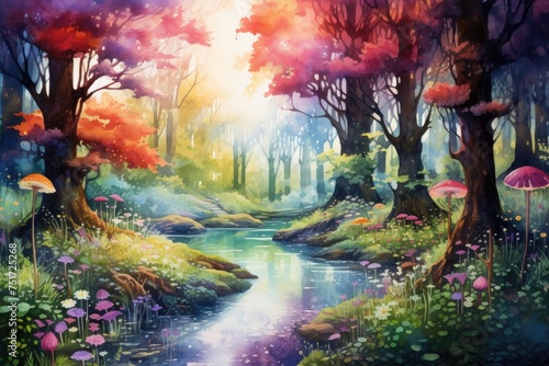 A Painting of a Stream in a Forest