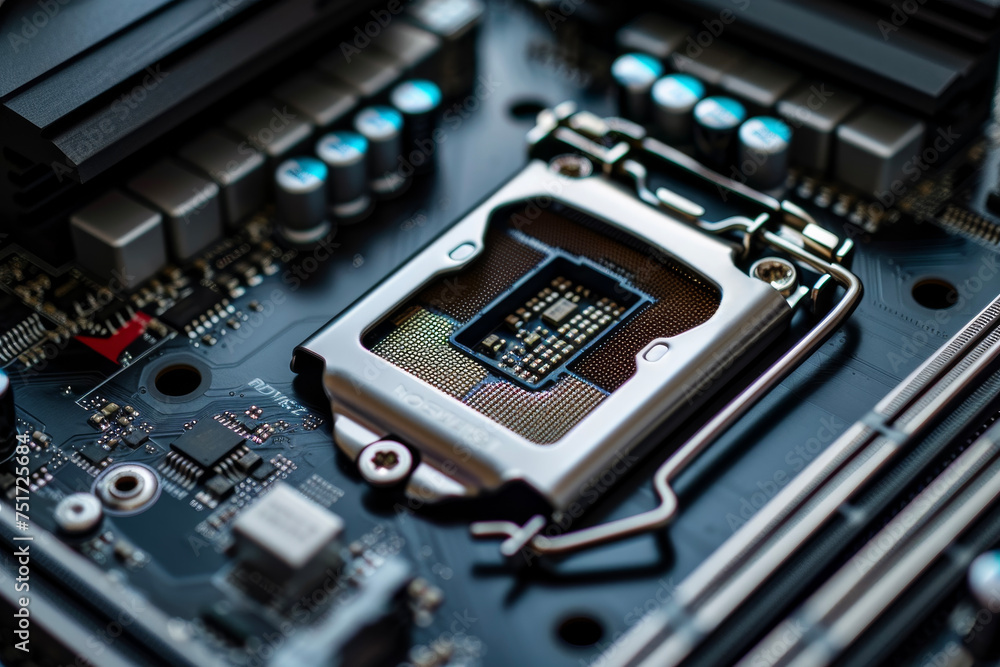 A processor with a silver and white design and a metal system on it A processor with a silver and white design and a metal system on it
