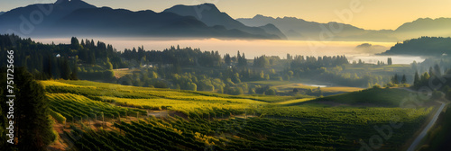 Panoramic Splendor of British Columbia Vineyard at Sunset © Logan