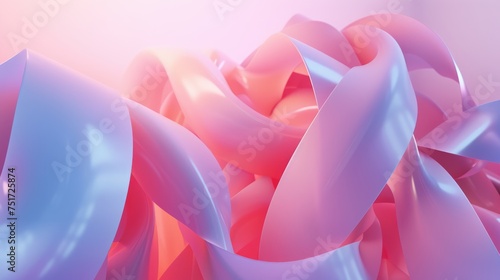 A cluster of pink and purple ribbons against a white background.