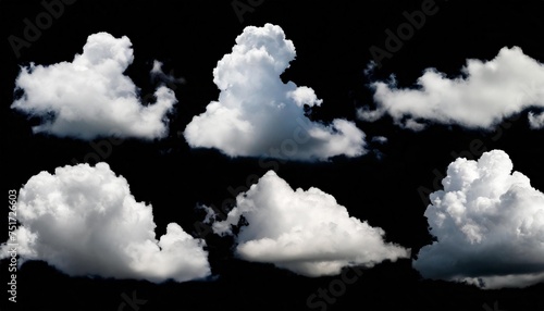 set of white cloud isolated on black background