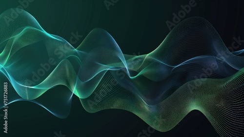 Abstract wave lines in blue green color isolated on black background. generative AI, generative, AI