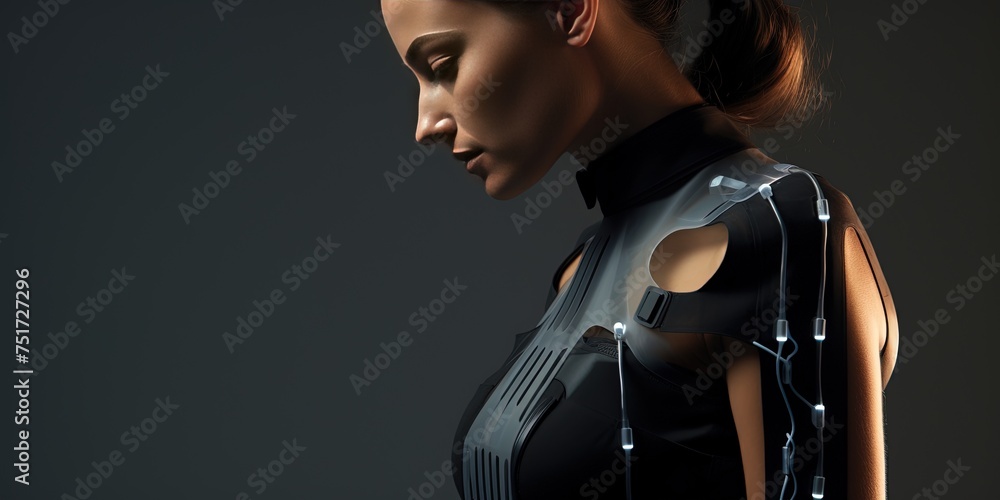 Fototapeta premium Sustainable fashion with flexible batteries and smart textiles. Flexible battery power in clothing industry. Wearable technology.