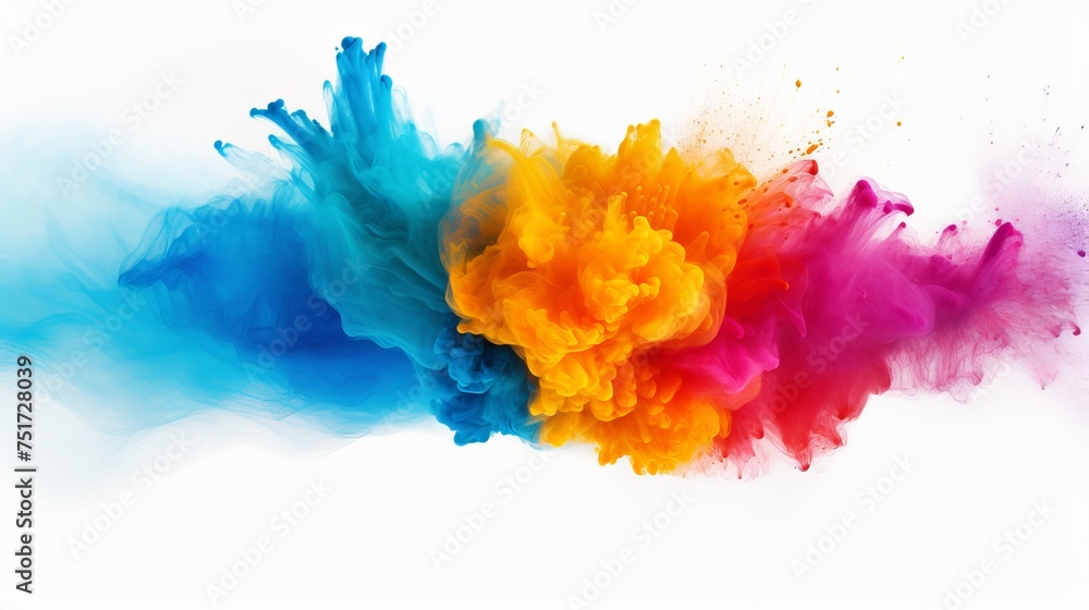 Explosion of Colored Powder on White Background