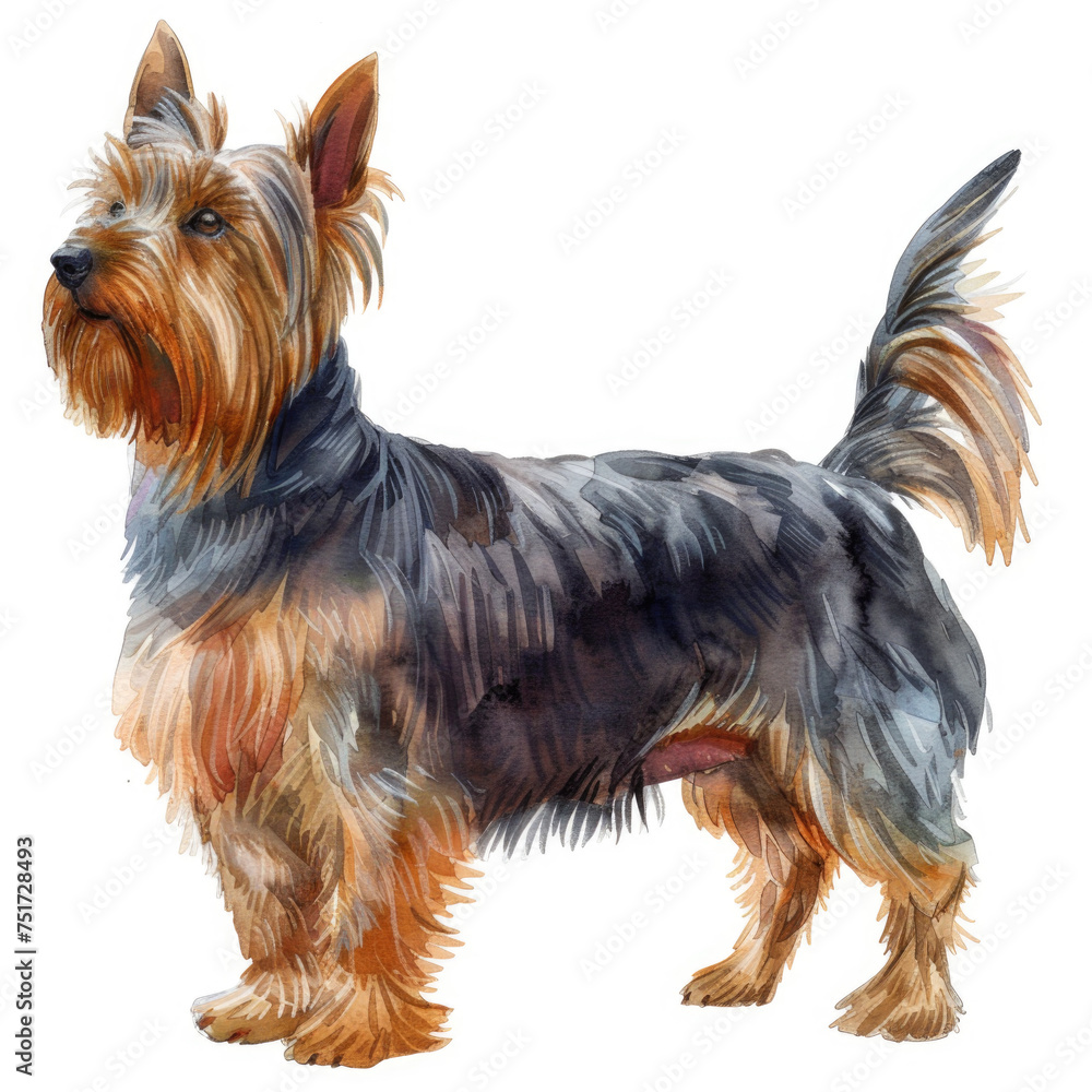 Australian Silky Terrier watercolor white background Australian Silky Terrier watercolor white background