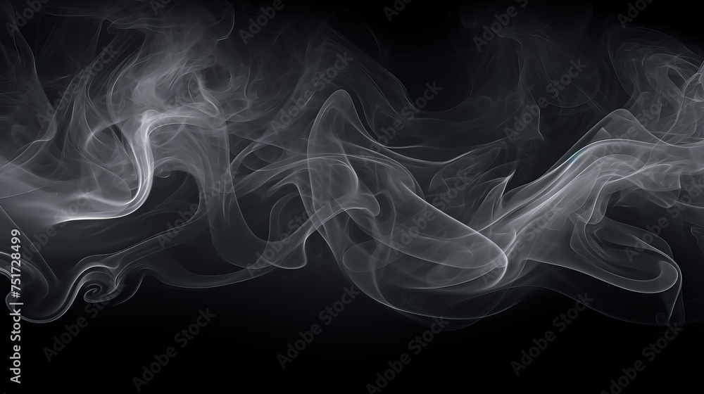 Fluffy Puffs of Smoke and Fog Against Black Background
