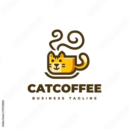 cat coffee logo design