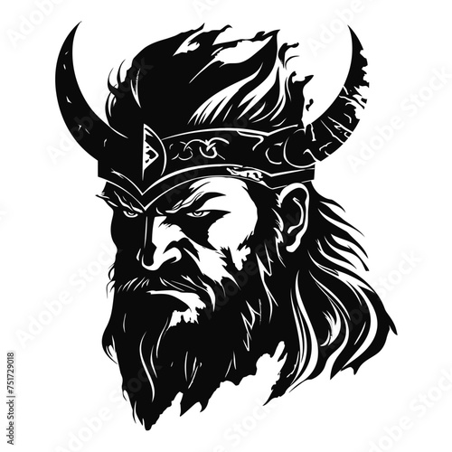 Warrior Face or Viking Head, vector warrior face silhouette, Isolated background