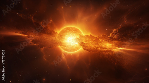 A striking scientific illustration of our sun with a powerful solar flare ejecting from its surface, depicting the unpredictable nature of solar activity photo