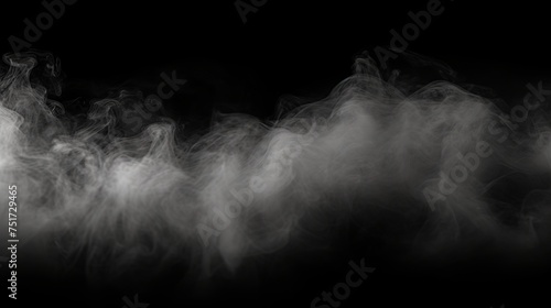 Isolated Fog or Smoke Set on Black Background - White Cloudiness