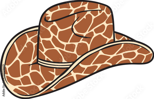 Cowboy Hat with Giraffe Print Color. Vector Illustration.