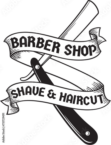 Barber Shop Symbol with Shaving Razor Knife. Shave and Haircuts. Vector Illustration.