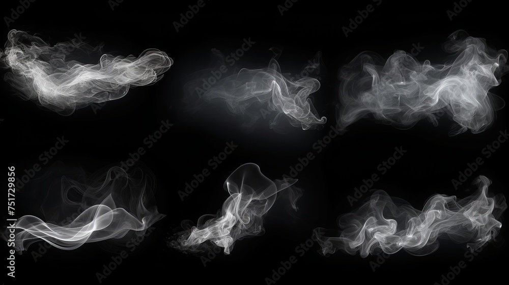 Isolated Fog or Smoke Set on Black Background - White Cloudiness Isolated Fog or Smoke Set on Black Background - White Cloudiness