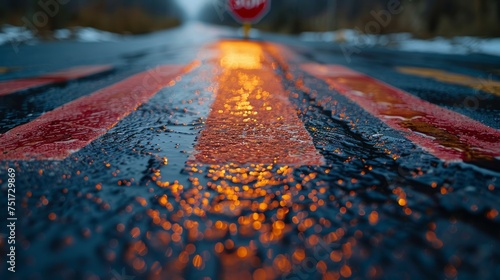 Stop Sign on Wet Road
