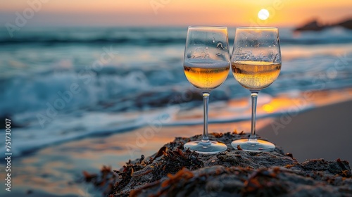Two Glasses of Wine on Beach