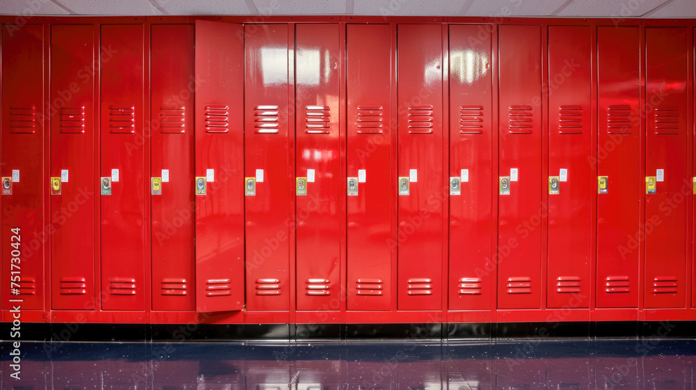 Bright Red School Lockers in a Row Bright Red School Lockers in a Row