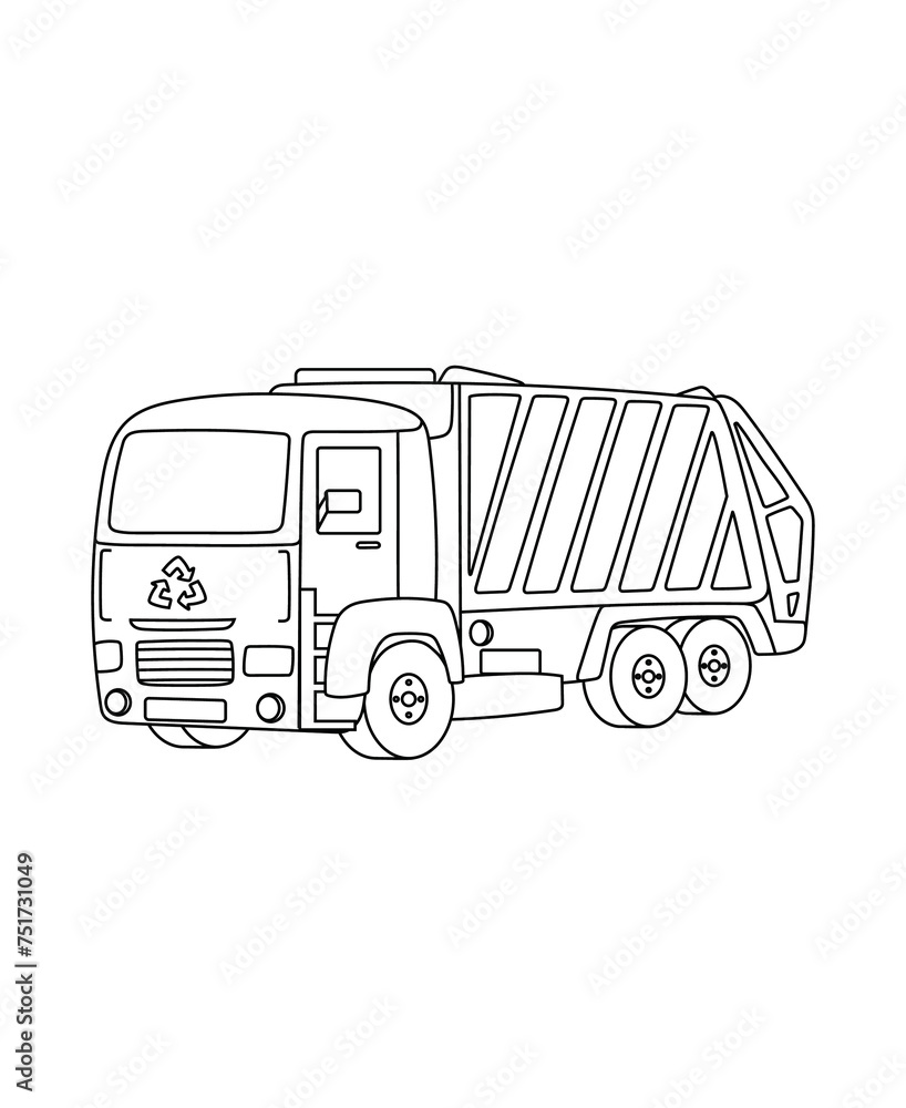 Service Car Trash Truck Coloring Page Transportation theme simple black