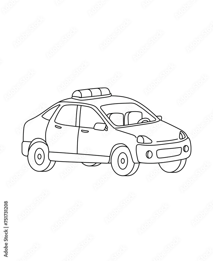 Police service car coloring page transportation theme simple black and