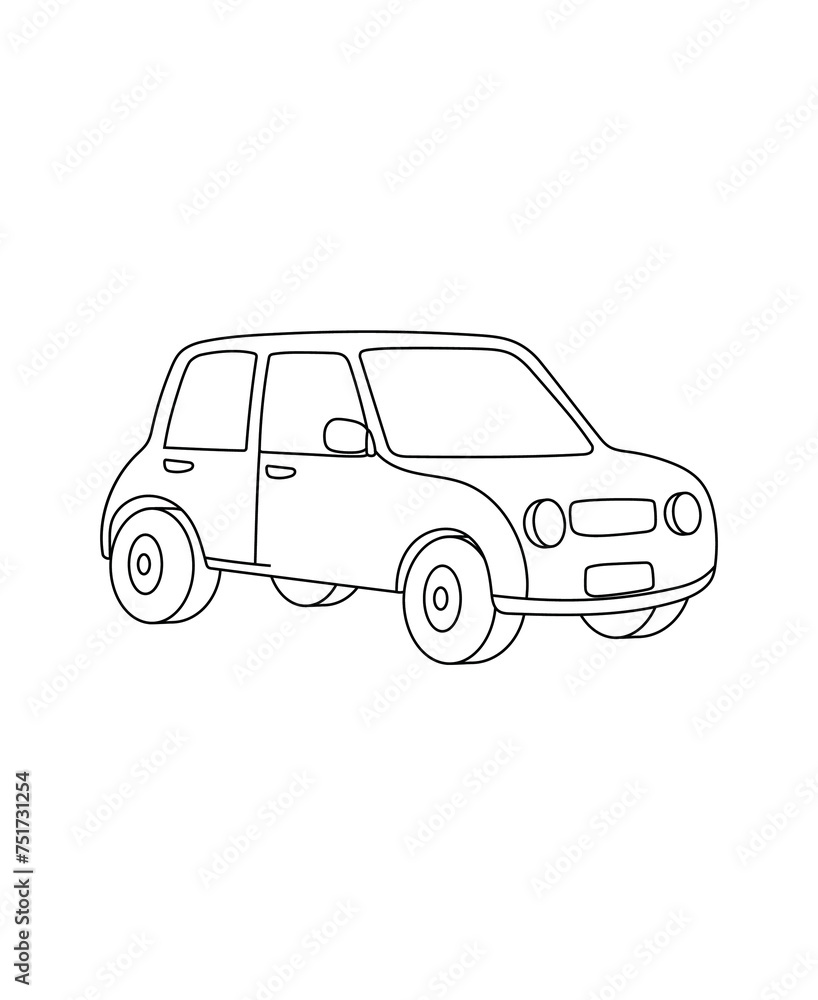 Car Coloring Page Transportation theme simple black and white drawing for print.