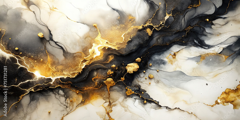 gold in black and white marble