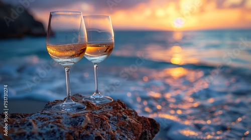 Two Glasses of Wine on Beach