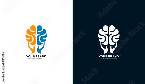 Brain care logo. Brain and hand icon illustration design. Graphic vector