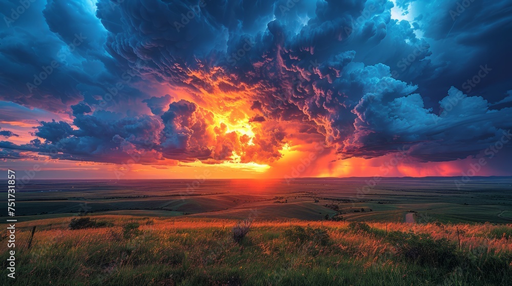 Obraz premium Sunset Over Grassy Field