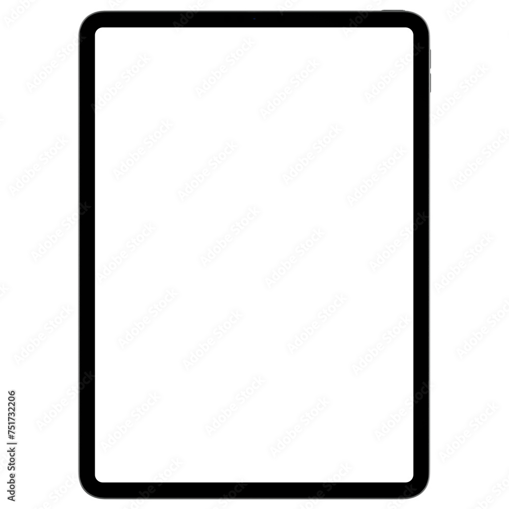 Front side photo of gray tablet without background. Template for mockup - obrazy, fototapety, plakaty 
