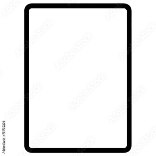 Front side photo of gray tablet without background. Template for mockup