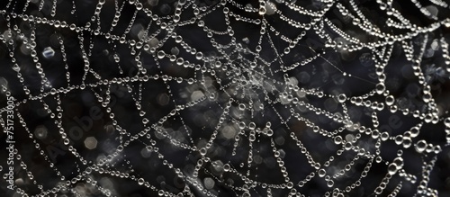 Macro close-up of water droplets on intricate spider web © TheWaterMeloonProjec
