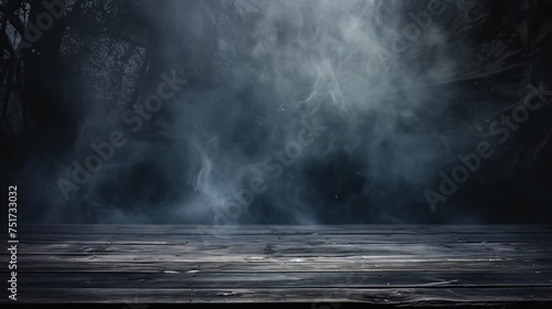 Misty Atmosphere - Fog and Haze Over Wooden Surface - Abstract Halloween Background
