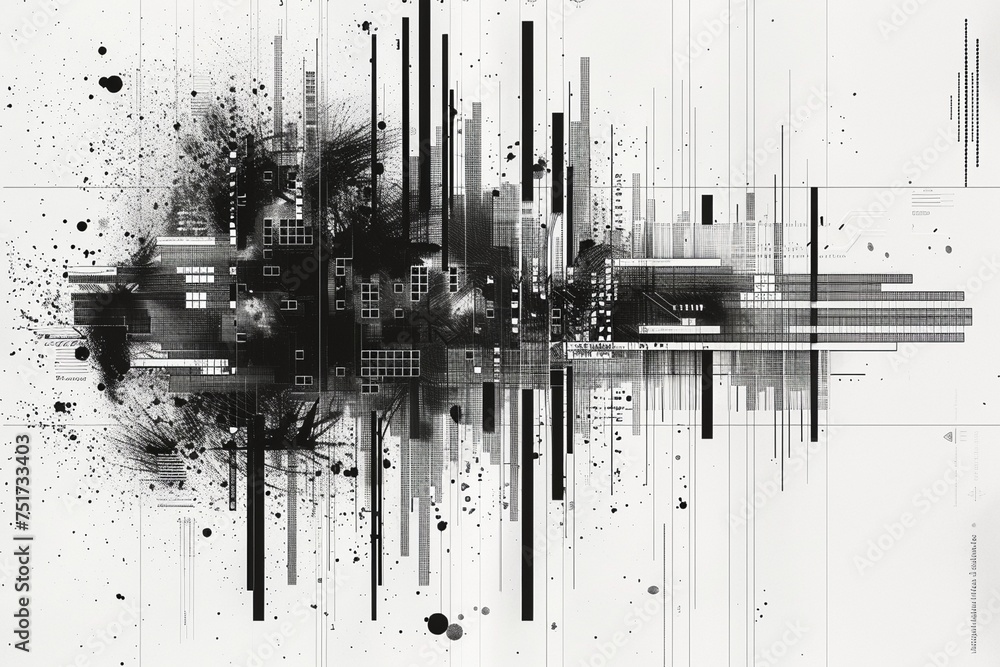 Explore the depth of detail within a black and white hypercomplicated data matrix, offering an engaging screenshot background texture for a sleek web banner design