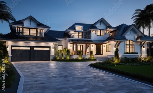 suburban home with front driveway lighting © Alexei