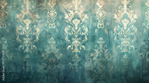 Fototapeta Naklejka Na Ścianę i Meble -  Blue victorian vintage wallpaper design with texture. Retro seamless pattern with floral damask elements. Old fashioned rococo textile print. Vector background illustration.