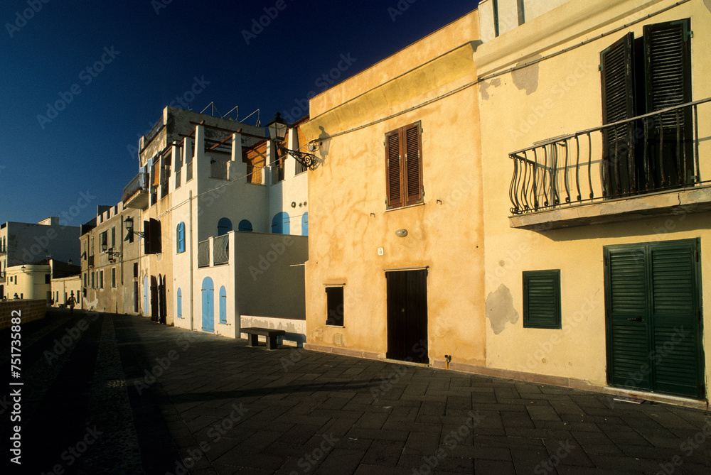 street in the town, Houses along the ramparts in Alghero. Sassari, Sardinia. Italy