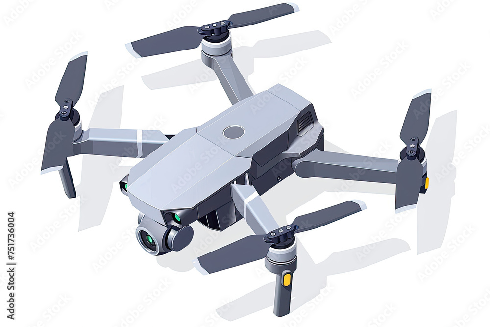 Aerial Fly Drone with Dual Camera Photo and Video RC Modern grey color, isometric illustration. Aerial Fly Drone with Dual Camera Photo and Video RC Modern grey color, isometric illustration.