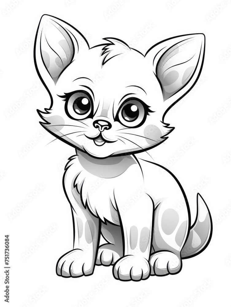 Cute cat illustration, simple coloring book for kids