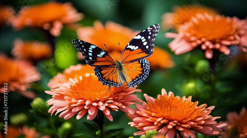 Beautiful multi-colored butterfly on a flower. Beauty in nature.