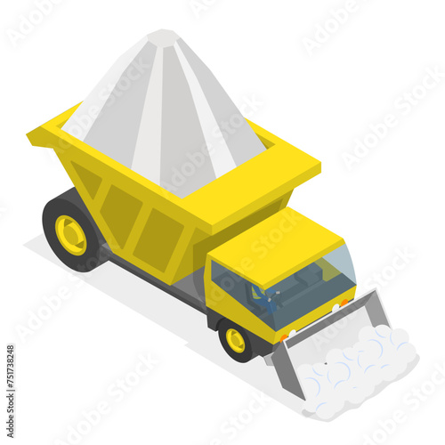 3D Isometric Flat Vector Set of Different Snowplows, Snow Removal Vehicles. Item 1