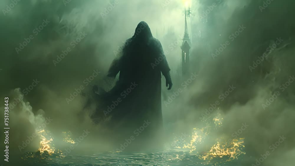 A creepy person facing the purgatory world, Death mystery fog with spirit between worlds. Scary spooky 4k video moody hell A creepy person facing the purgatory world, Death mystery fog with spirit between worlds. Scary spooky 4k video moody hell