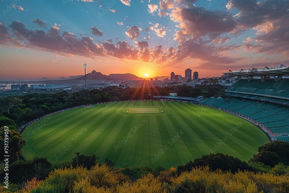 Obraz premium Green field of football professional covering. Grass at the stadium for sporting events. Spotlight light. Concept: championships and coverage of events from the world of sports