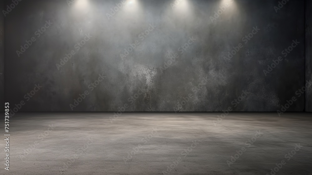 Studio Dark Room Background with Concrete Floor Texture, Spot Lighting, and Mist Studio Dark Room Background with Concrete Floor Texture, Spot Lighting, and Mist