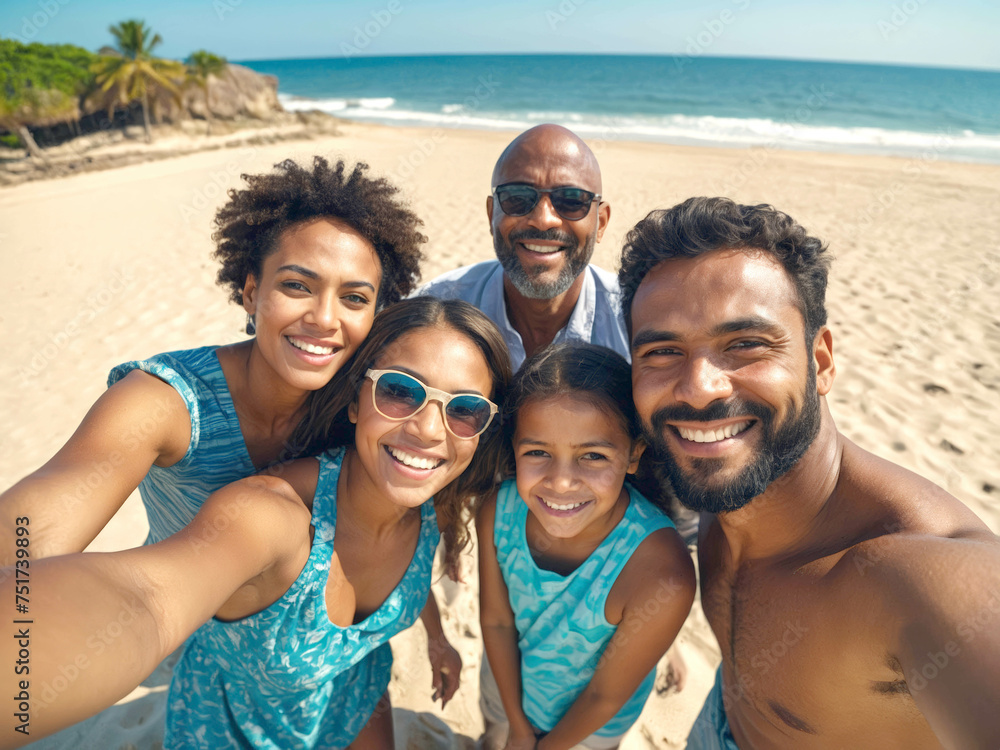 Obraz premium Selfie famille heureuse - vacances d'été plage