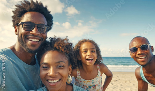Selfie famille heureuse - vacances d'été plage photo