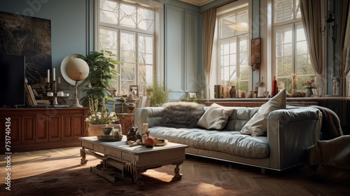A trendy living room with a mix of traditional and augmented reality decor © Textures & Patterns