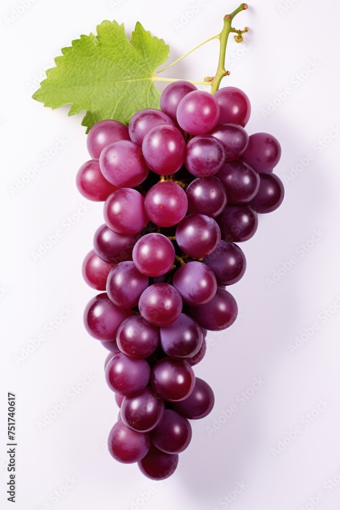 close up of a grape with grape leaves isolated on a white background