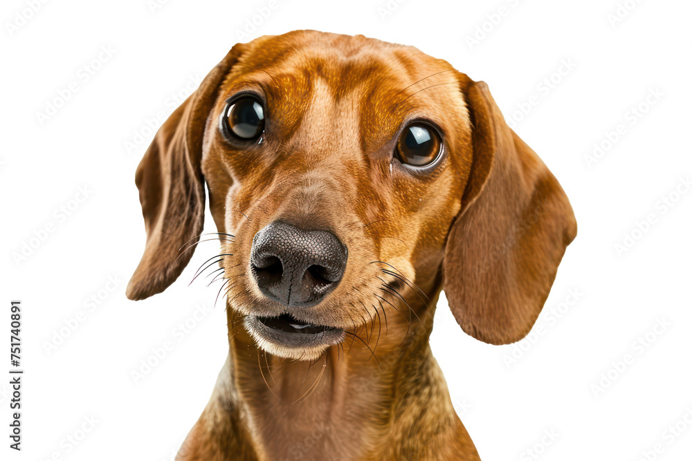 Adorable dachshund dog face close-up, cut out - stock png.